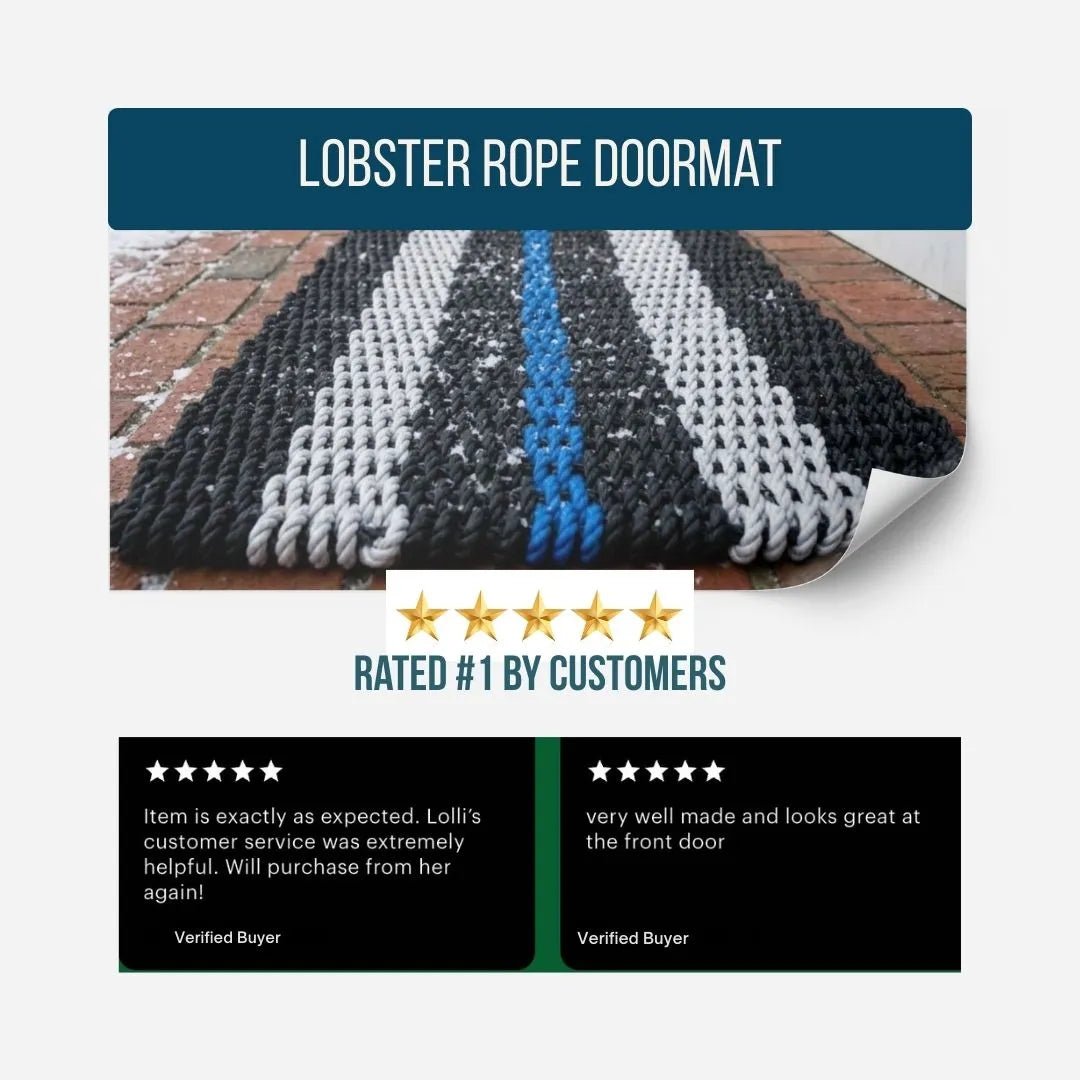 Classic Rope Doormat - Black, Sand and Blue - Lollis Loops