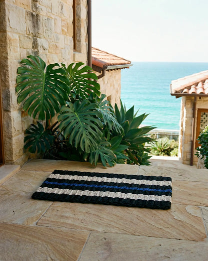 Classic Rope Doormat - Black, Sand and Blue - Lollis Loops
