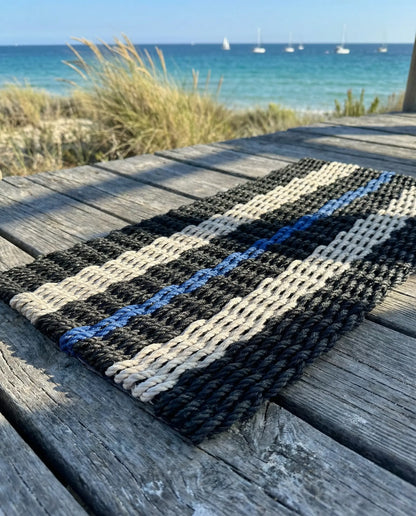 Classic Rope Doormat - Black, Sand and Blue - Lollis Loops