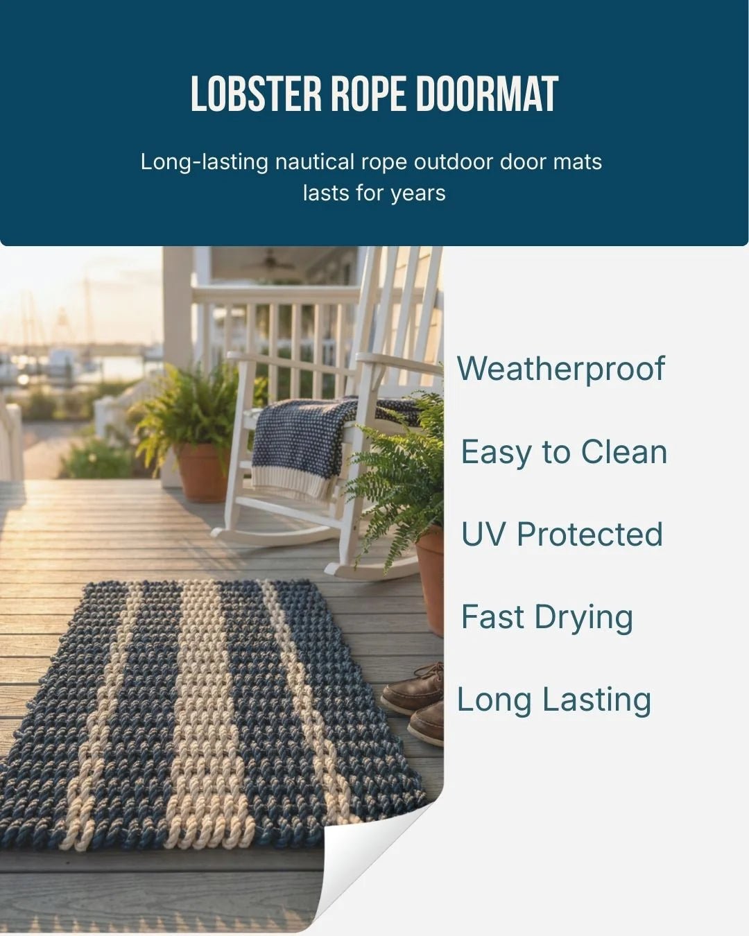 Lobster Rope Doormat - Blue and Sand - Lollis Loops
