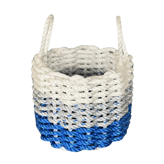 White, Gray & Blue Lobster Rope Basket – Handwoven Coastal Storage Organizer - Lollis Loops