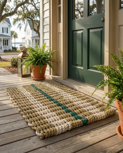 Classic Rope Doormat - Tan, Sand and Green - Lollis Loops