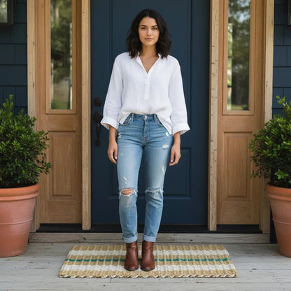 Classic Rope Doormat - Tan, Sand and Green - Lollis Loops