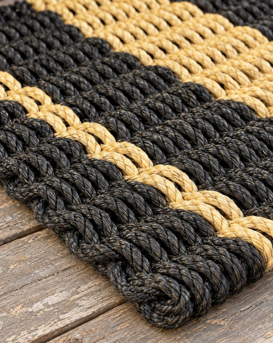 Black & Tan Captain’s Bars Lobster Rope Doormat - Lolli's Loops