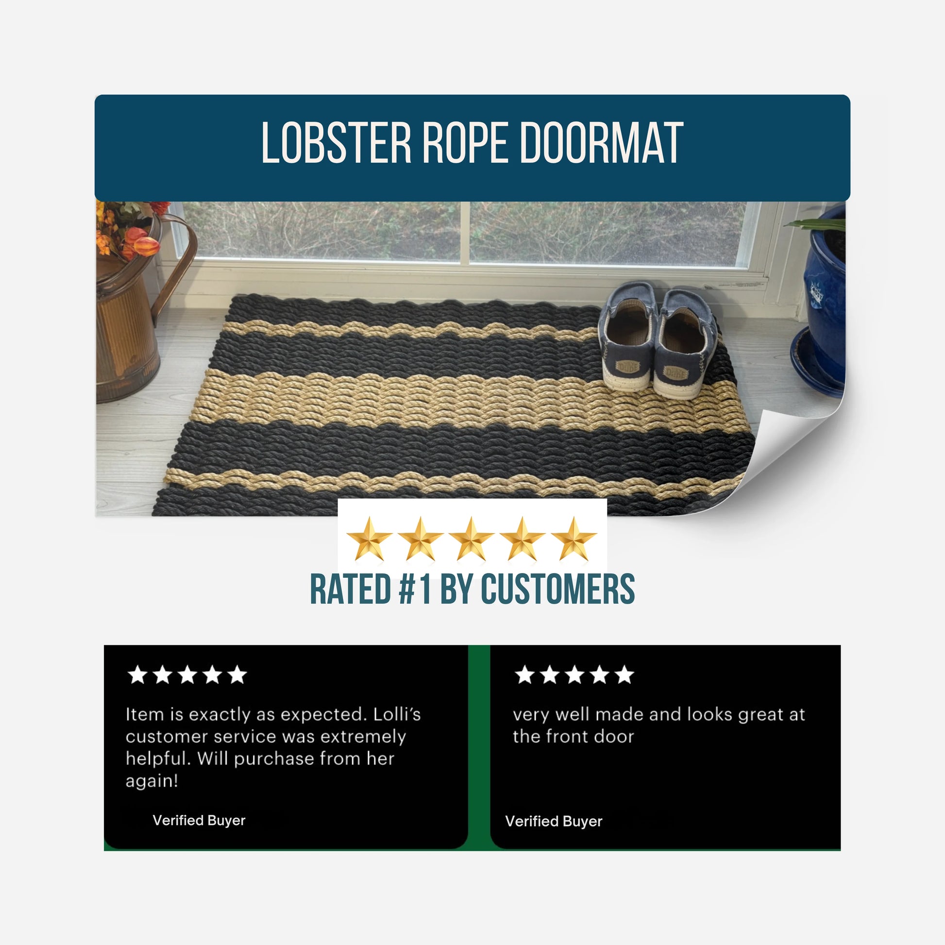 Captain's Rope Doormat - Black and Tan - Lollis Loops