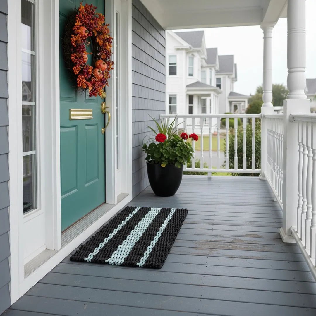 Captain's Rope Doormat - Black and Seafoam - Lollis Loops