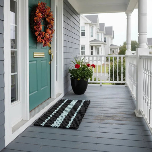 Captain's Rope Doormat - Black and Seafoam - Lollis Loops