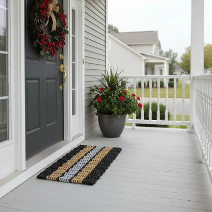 Limited Edition Football Rope Doormat - Black, Gray and Tan - Lollis Loops