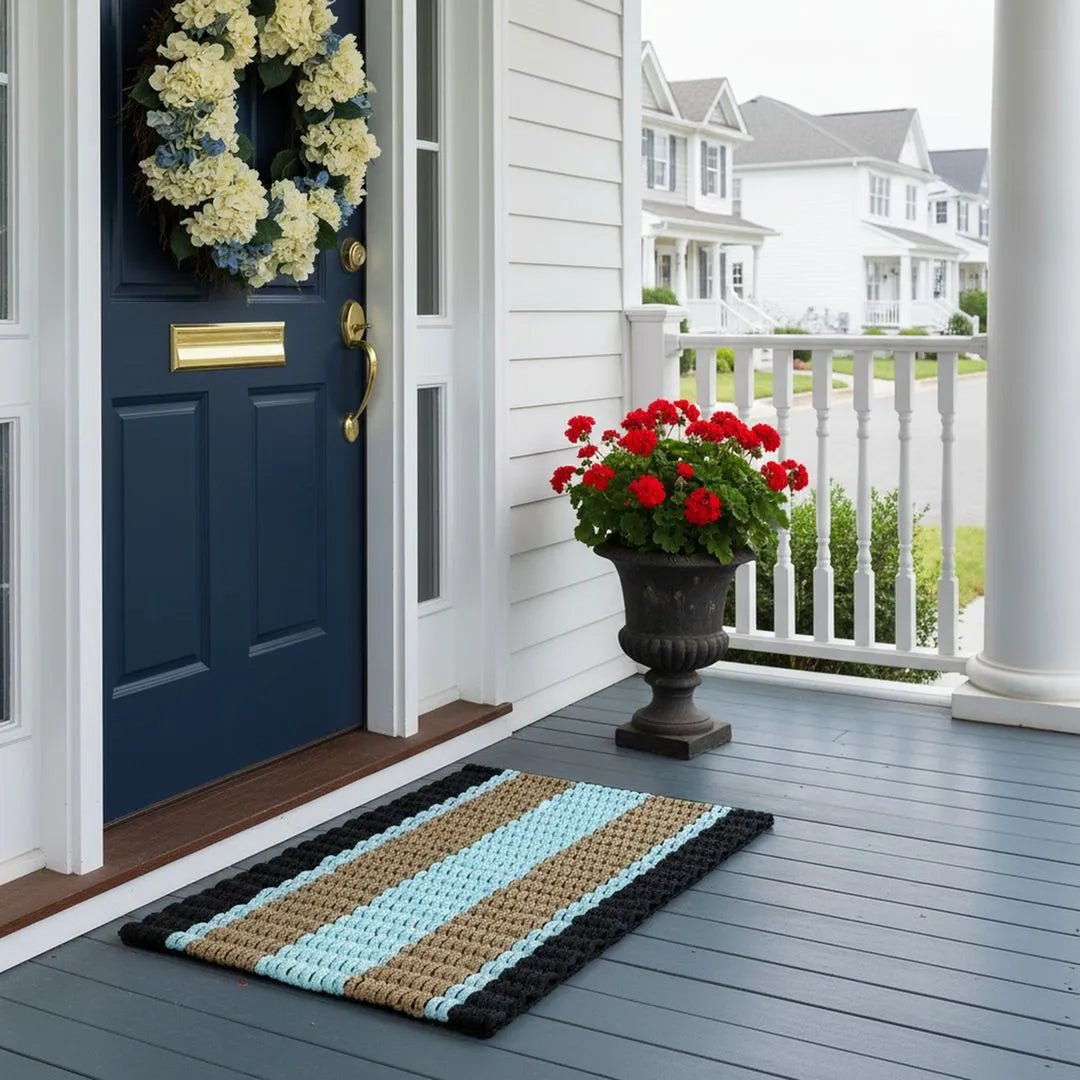 Captain's Rope Doormat - Black Tan Seafoam - Lollis Loops
