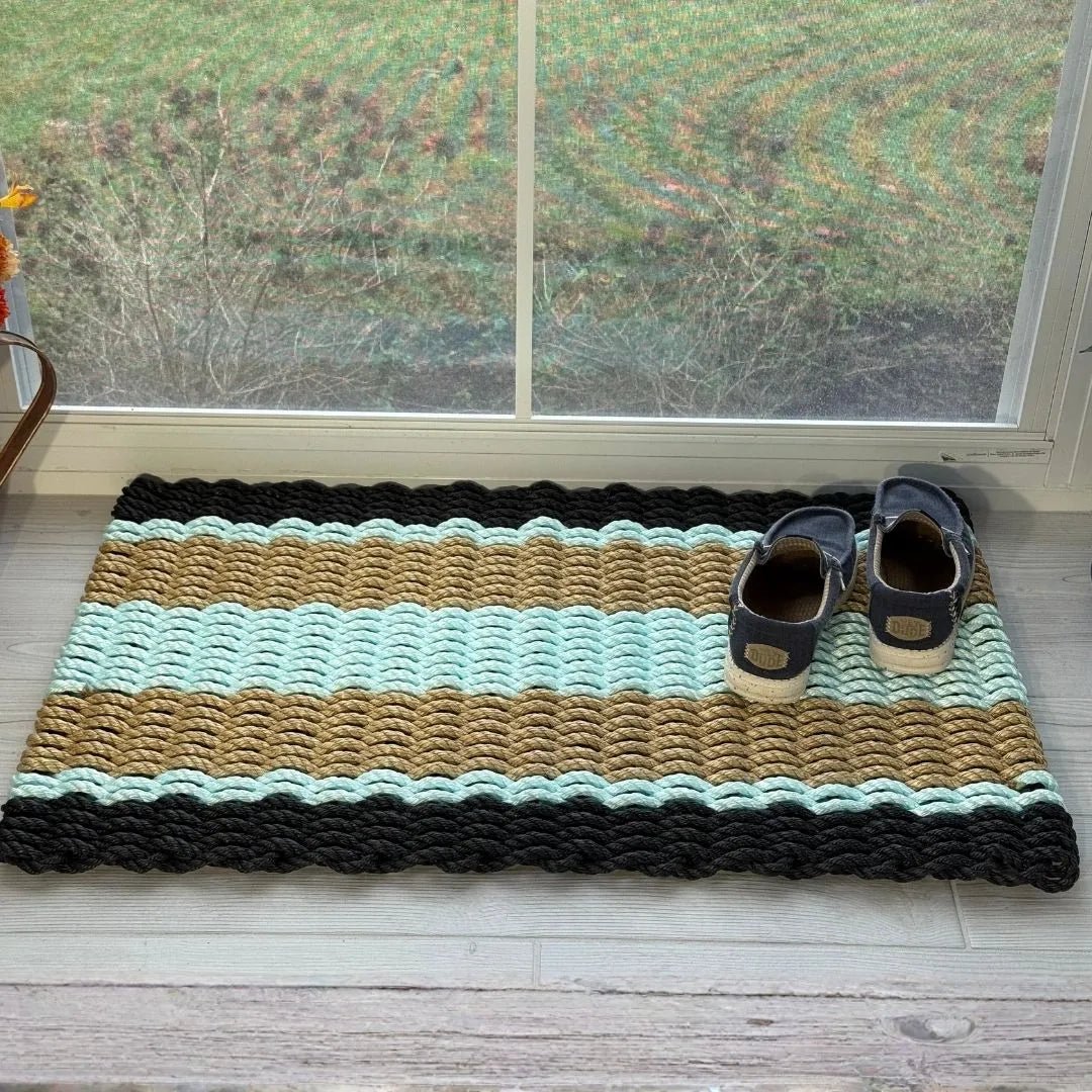 Captain's Rope Doormat - Black Tan Seafoam - Lollis Loops