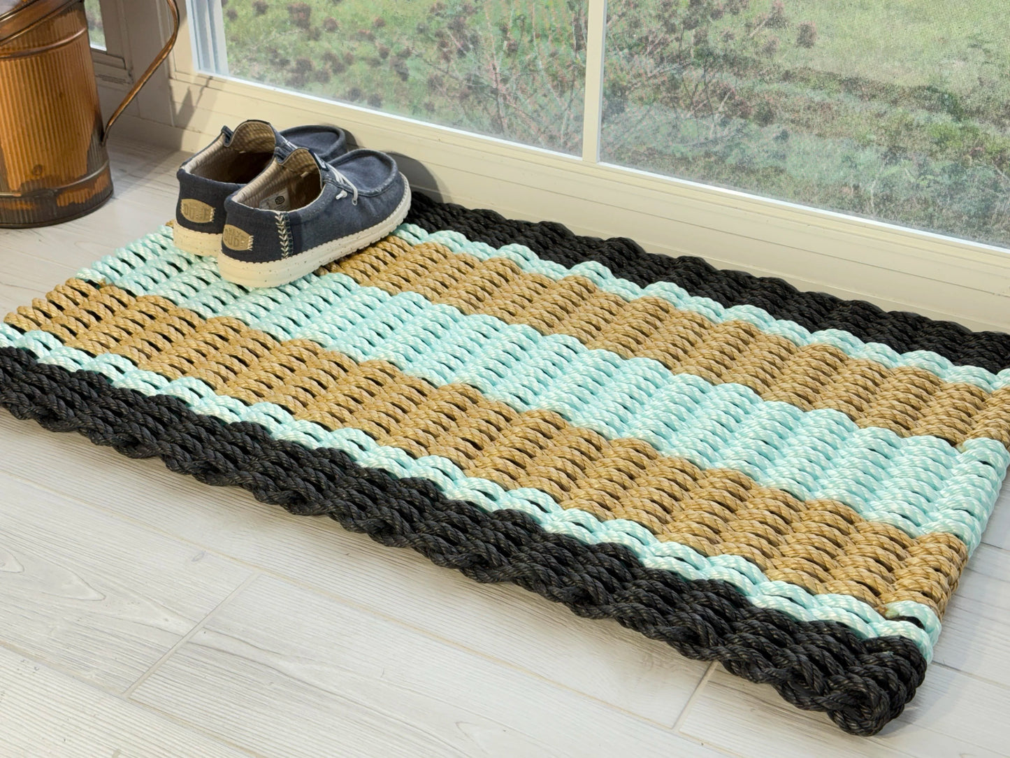 Captain's Rope Doormat - Black Tan Seafoam - Lollis Loops