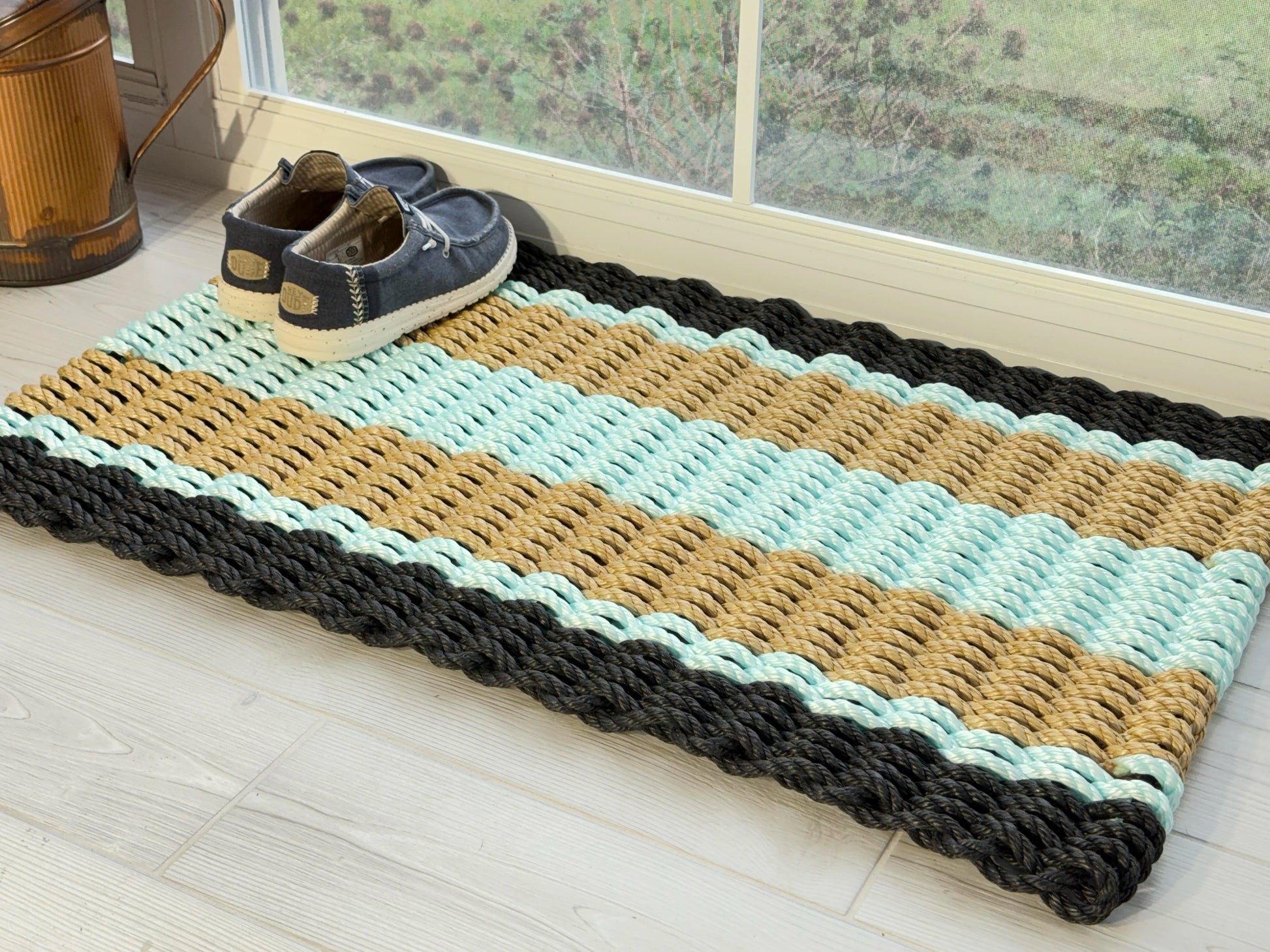 Captain's Rope Doormat - Black Tan Seafoam - Lollis Loops
