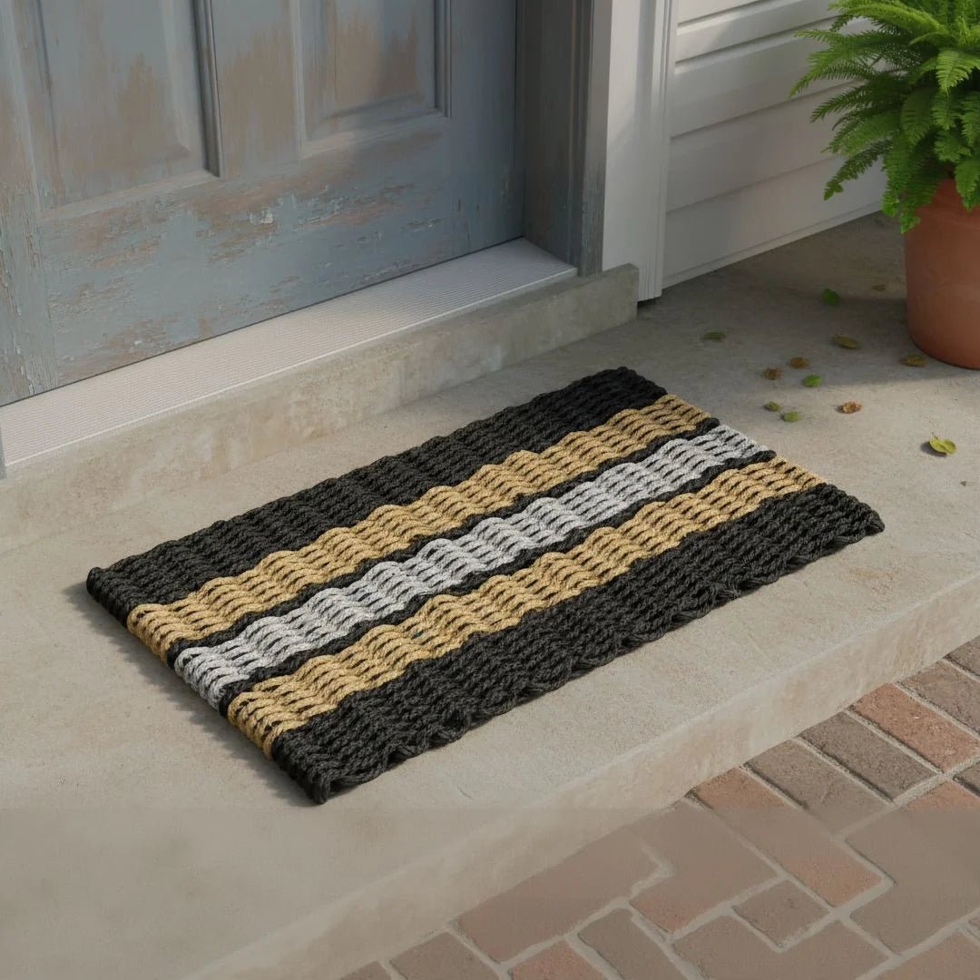Limited Edition Football Rope Doormat - Black, Gray and Tan - Lollis Loops