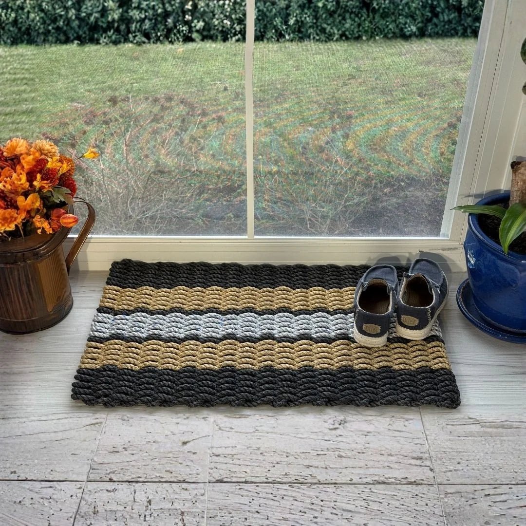 Limited Edition Football Rope Doormat - Black, Gray and Tan - Lollis Loops