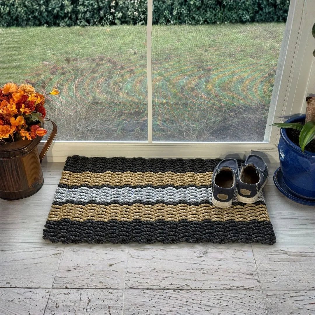 Limited Edition Football Rope Doormat - Black, Gray and Tan - Lollis Loops