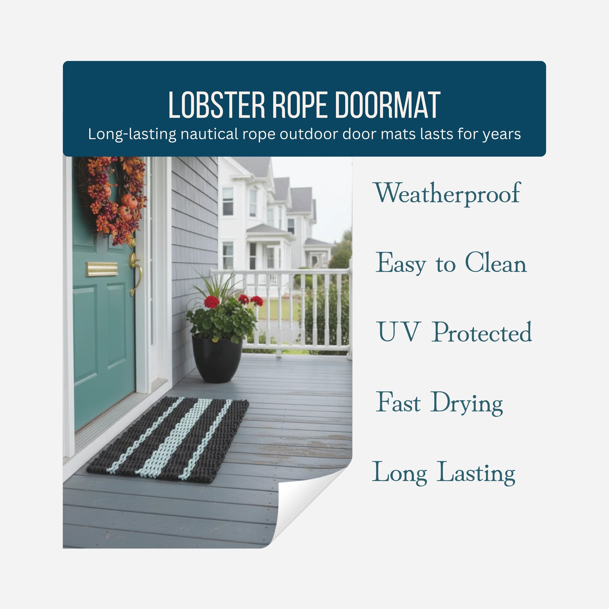 Captain's Rope Doormat - Black and Seafoam - Lollis Loops
