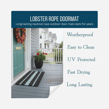 Captain's Rope Doormat - Black and Seafoam - Lollis Loops