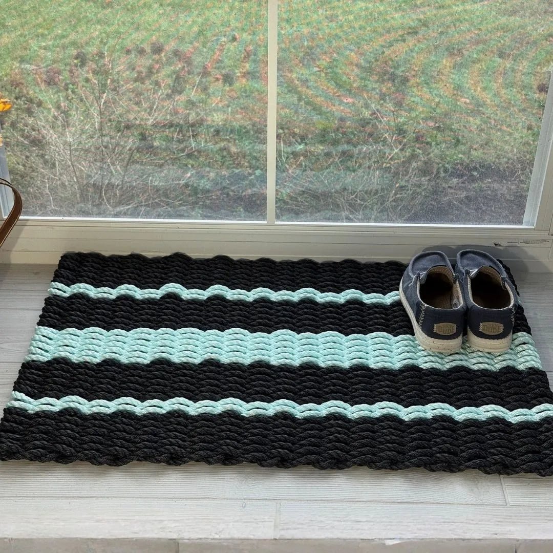 Captain's Rope Doormat - Black and Seafoam - Lollis Loops