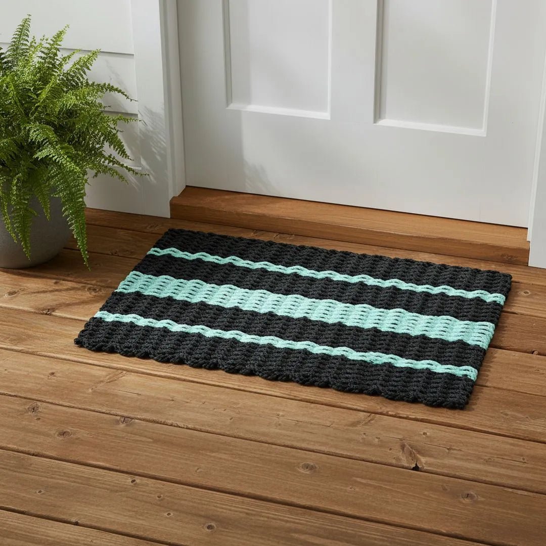 Captain's Rope Doormat - Black and Seafoam - Lollis Loops