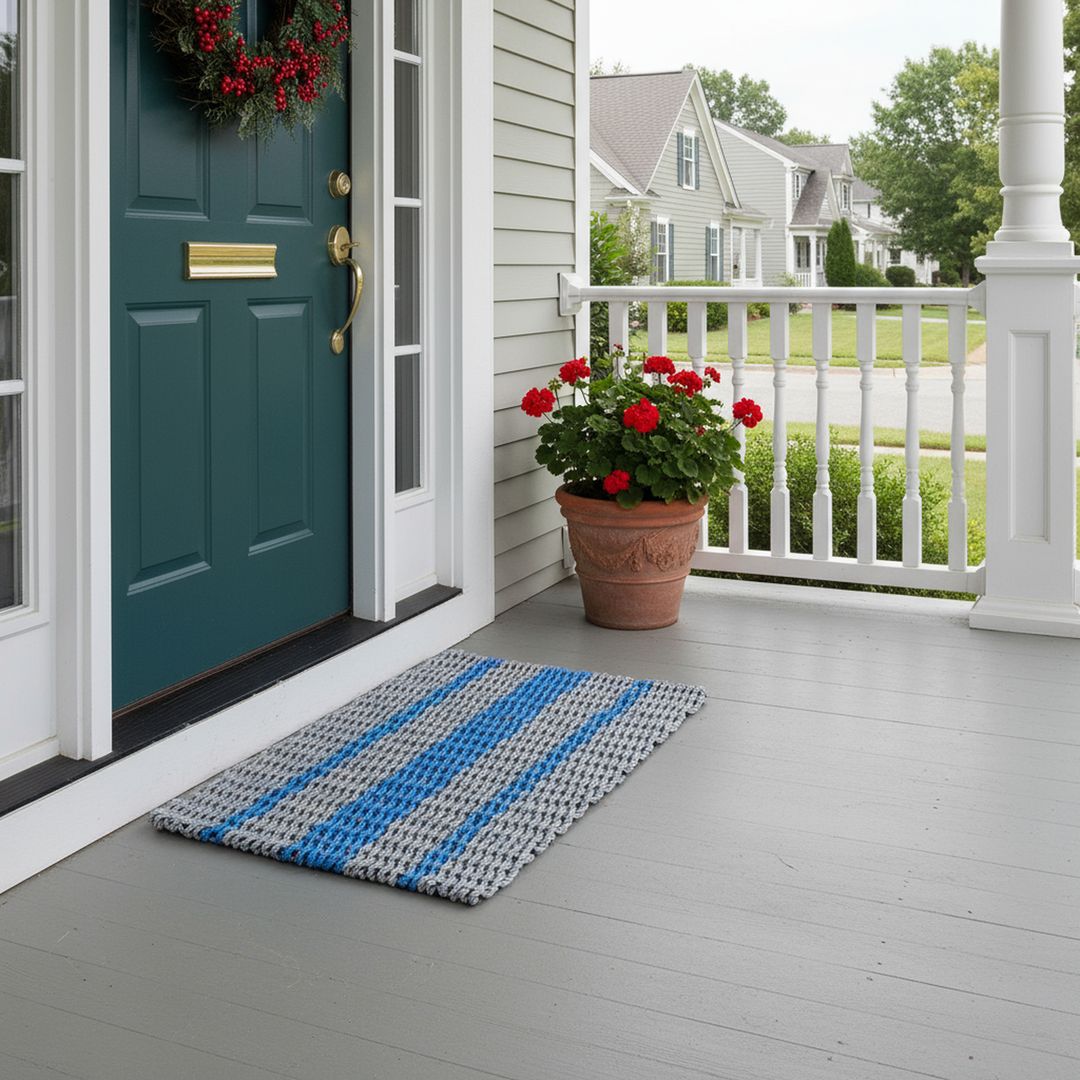 Captain's Rope Doormat - Gray and Blue - Lollis Loops