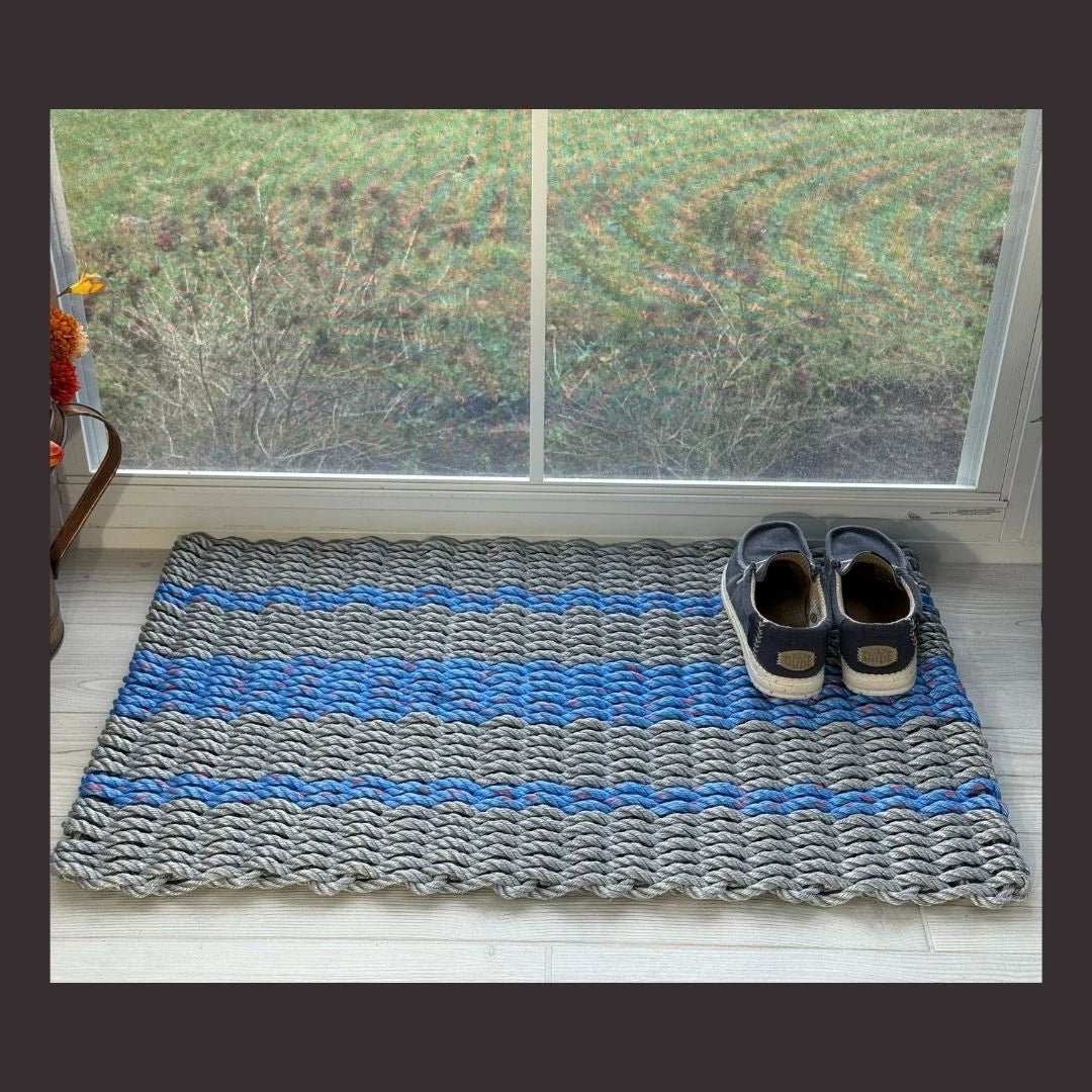 Captain's Rope Doormat - Gray and Blue - Lollis Loops