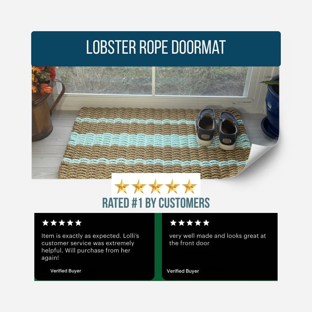 Captain's Rope Doormat - Tan and Seafoam - Lollis Loops