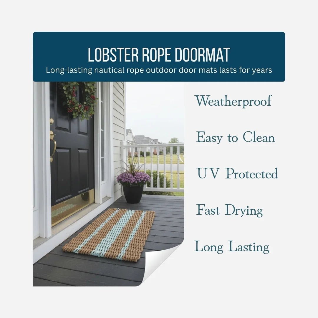 Captain's Rope Doormat - Tan and Seafoam - Lollis Loops