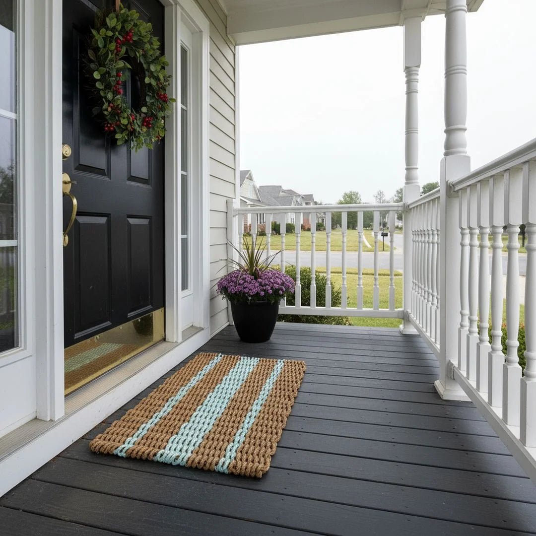 Captain's Rope Doormat - Tan and Seafoam - Lollis Loops