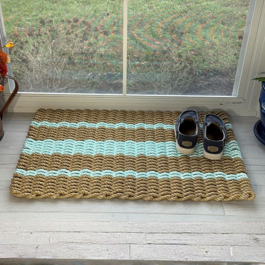 Captain's Rope Doormat - Tan and Seafoam - Lollis Loops