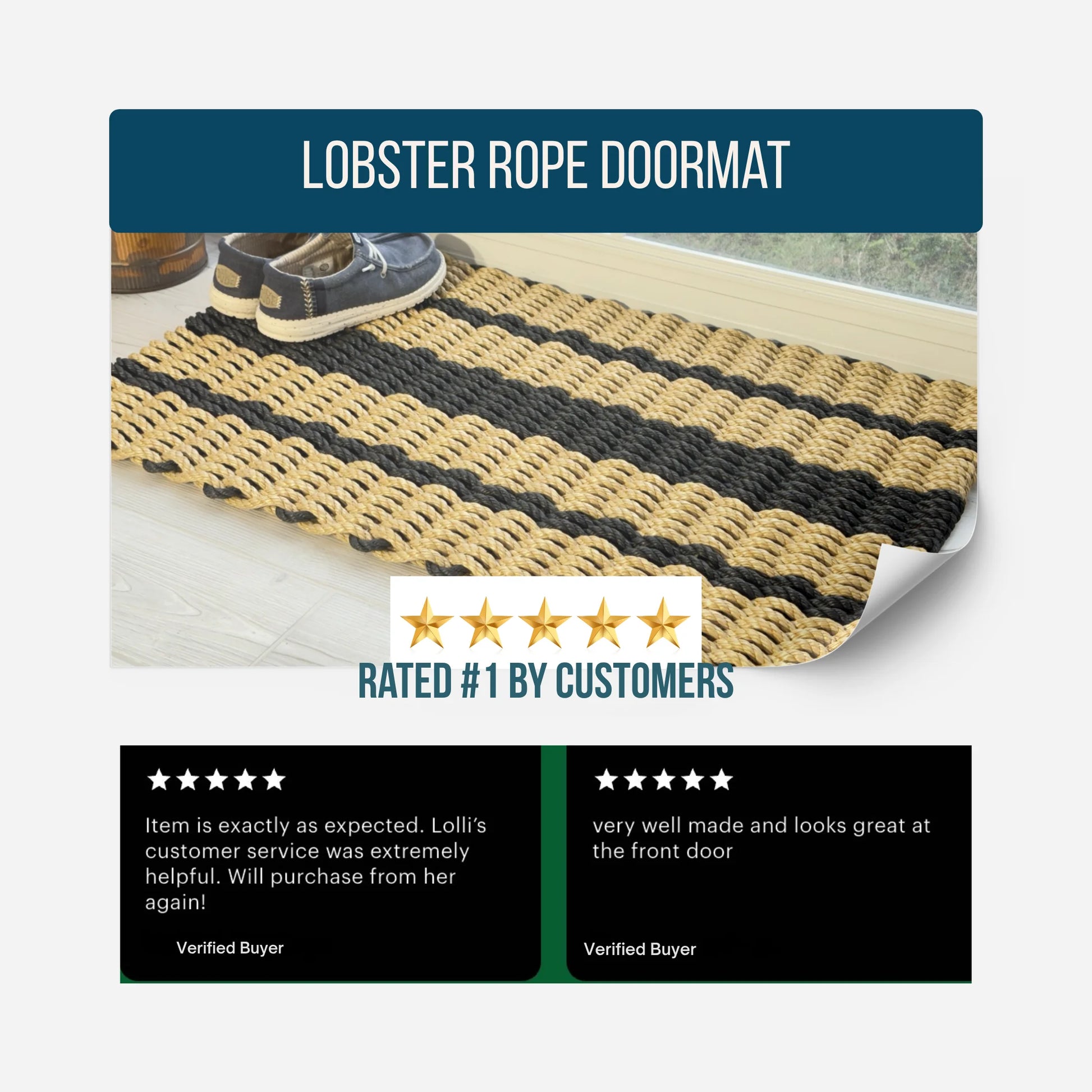 Captain's Rope Doormat - Tan and Black - Lollis Loops