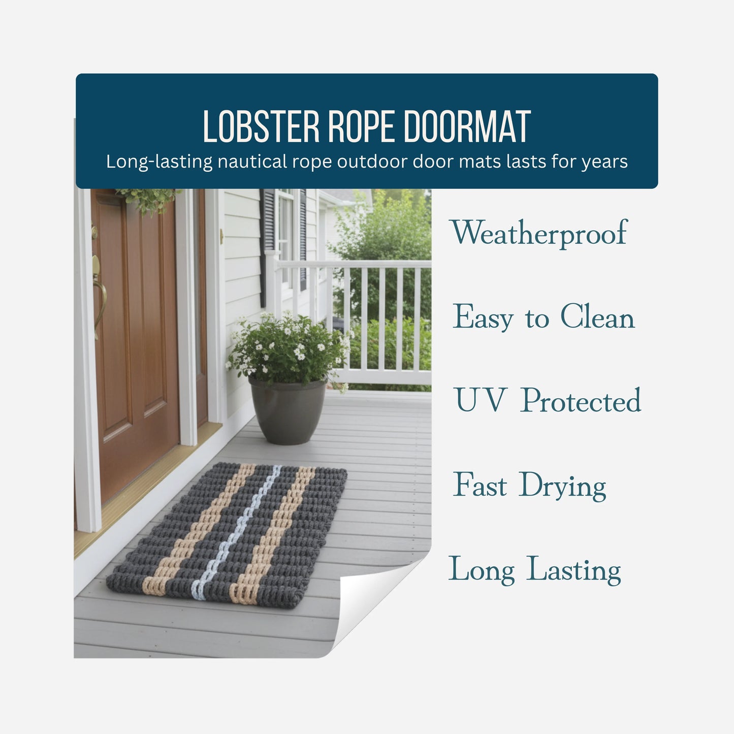 Classic Rope Doormat - Black, Tan and Gray - Lollis Loops