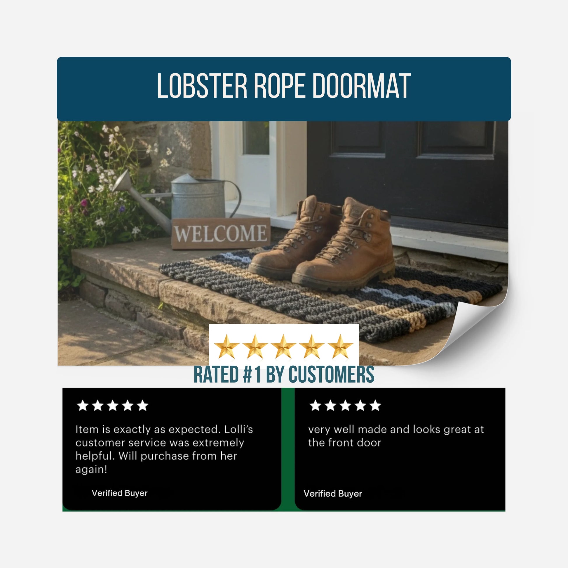 Classic Rope Doormat - Black, Tan and Gray - Lollis Loops
