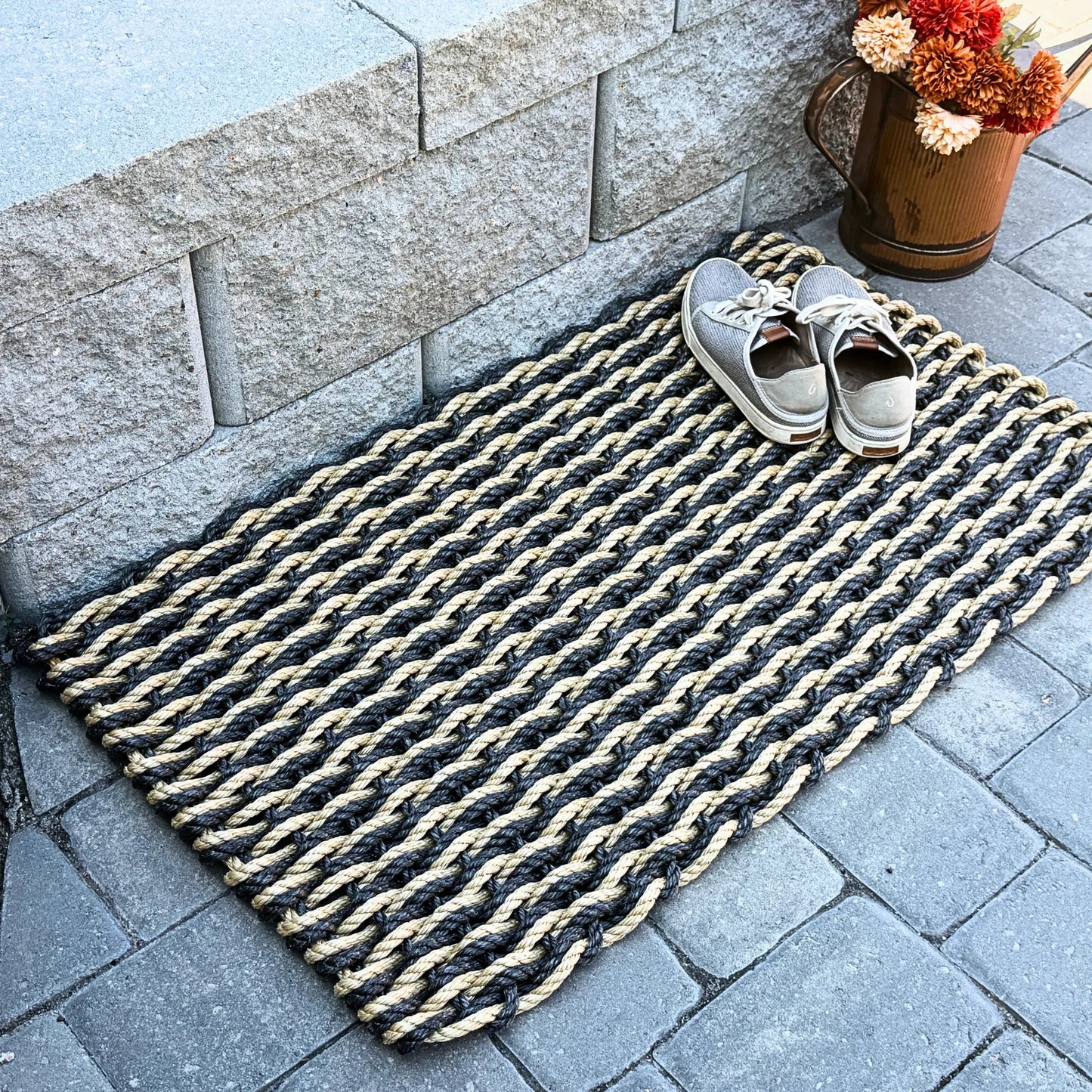 Classic Rope Doormat - Black and Tan Double Weave - Lollis Loops