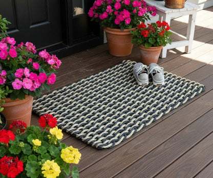 Classic Rope Doormat - Black and Tan Double Weave - Lollis Loops