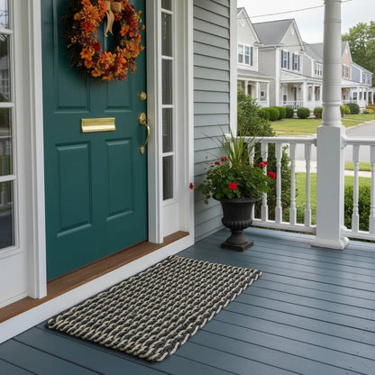 Classic Rope Doormat - Black and Tan Double Weave - Lollis Loops