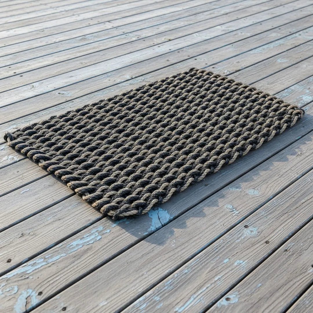 Classic Rope Doormat - Black and Tan Double Weave - Lollis Loops