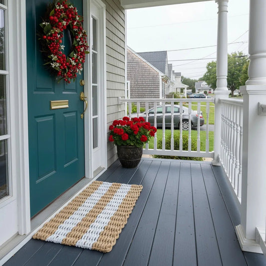 Classic Rope Doormat - Tan and White - Lollis Loops