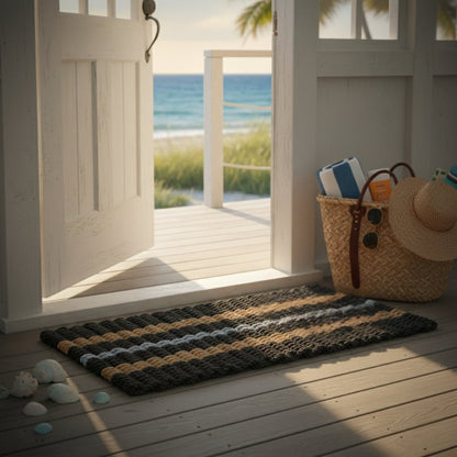Classic Rope Doormat - Black, Tan and Gray - Lollis Loops