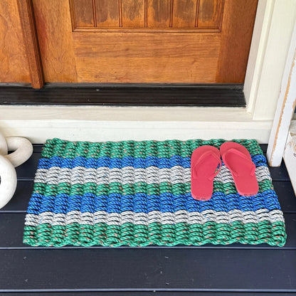 Lolli's Coastal Breeze Teal, Gray & White Lobster Rope Doormat | Unmatched Durability & Coastal Style
