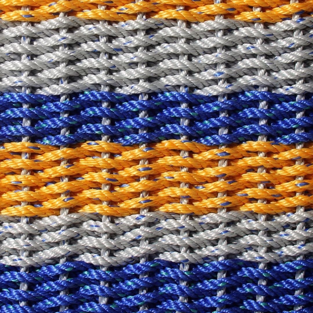 Coastal Wave Doormat - Blue, Orange and Gray - Lollis Loops