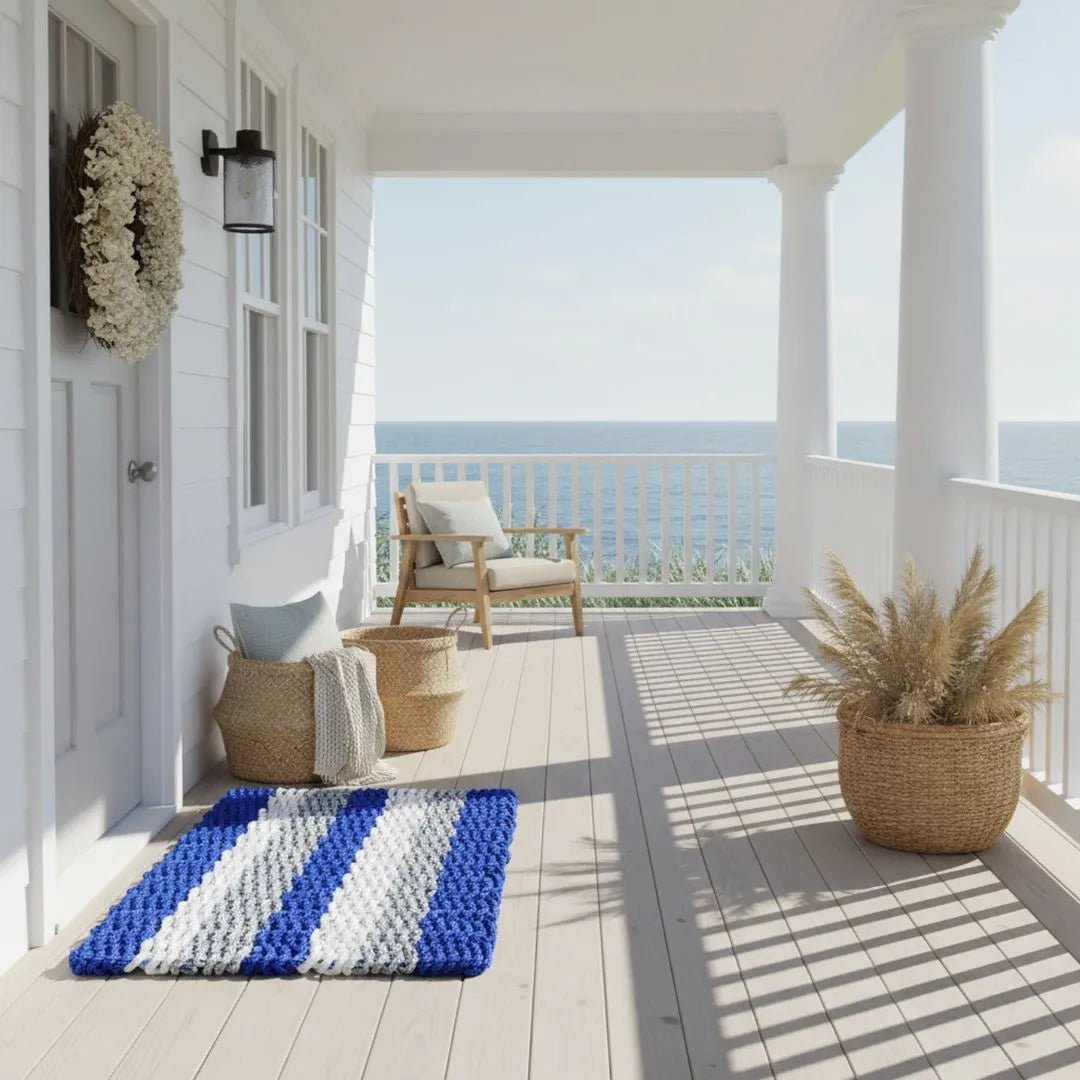 Coastal Wave Doormat - Blue, Gray and White - Lollis Loops