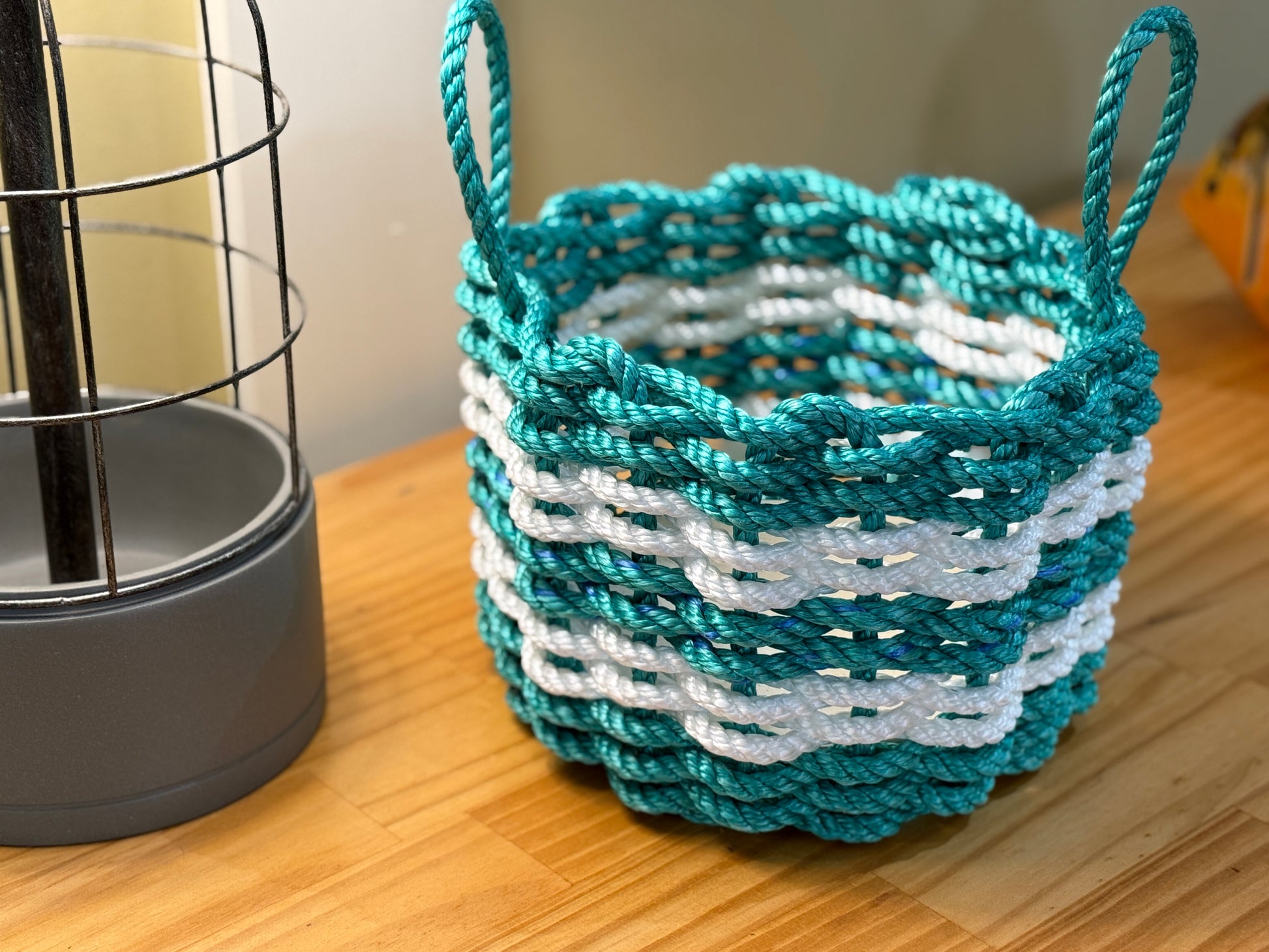 Green and White Rope Basket