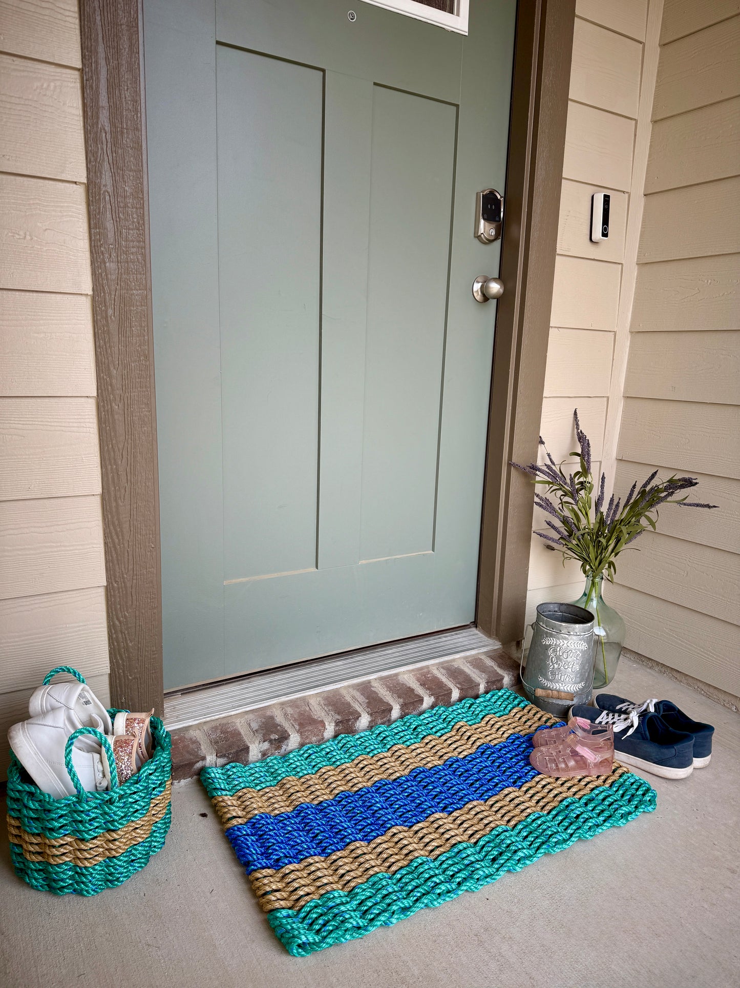 Lolli’s Loops Lobster Rope Doormat (Green/Tan/Blue)-Step Into Coastal Envy