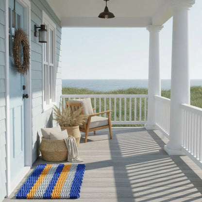 Coastal Wave Doormat - Blue, Orange and Gray - Lollis Loops