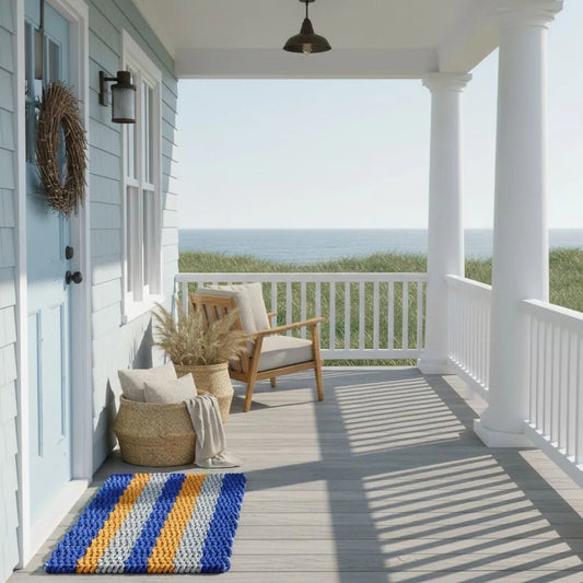 Coastal Wave Doormat - Blue, Orange and Gray - Lollis Loops