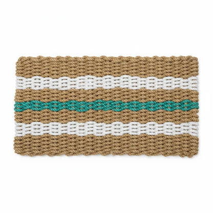 Woven doormat with striped pattern on a white background
