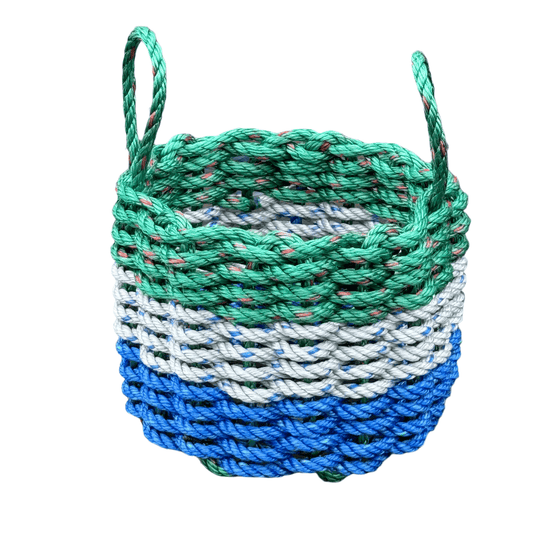 Green, Gray & Blue Lobster Rope Basket – Handwoven Coastal Storage Organizer - Lollis Loops