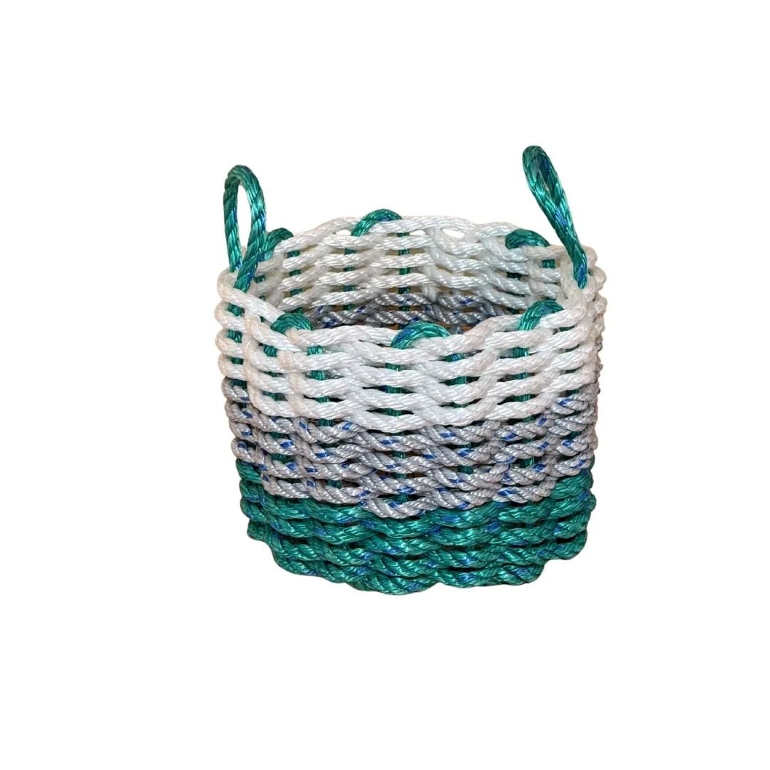 White, Gray & Green Lobster Rope Basket – Handwoven Coastal Storage Organizer - Lollis Loops