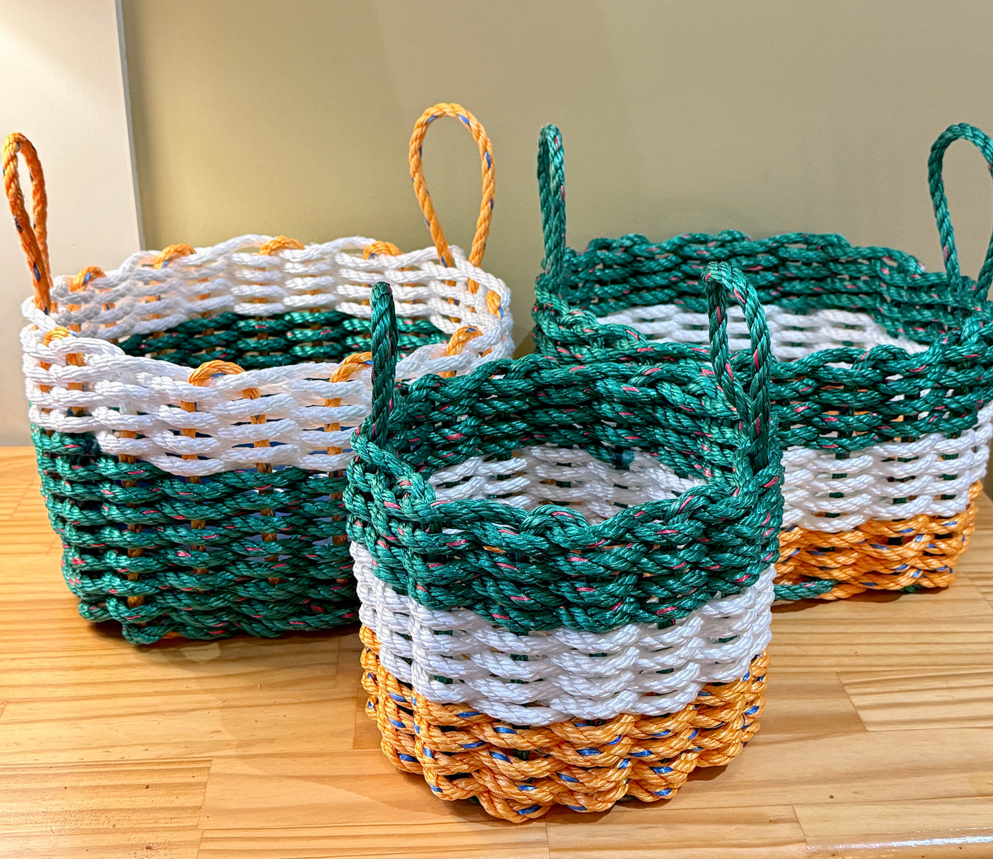 Lolli’s Loops Handwoven Irish Lobster Rope Basket (Green)–Coastal Luck of the Irish