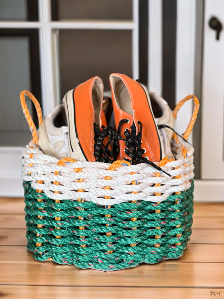 Lolli’s Loops Handwoven Irish Lobster Rope Basket (Green)–Coastal Luck of the Irish